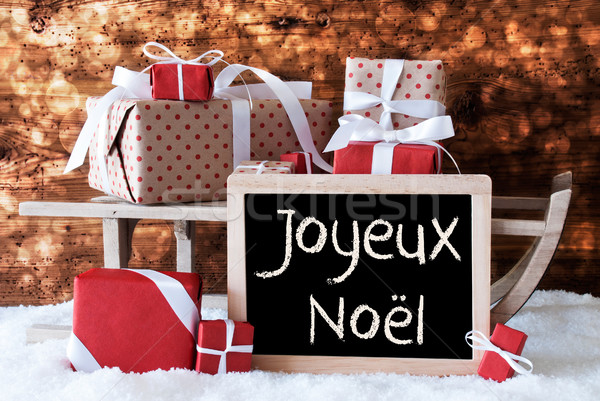 Sleigh With Gifts, Snow, Bokeh, Joyeux Noel Means Merry Christma Stock photo © Nelosa