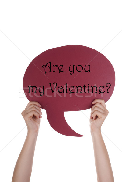 Piros szöveglufi enyém Valentin nap kettő kezek Stock fotó © Nelosa