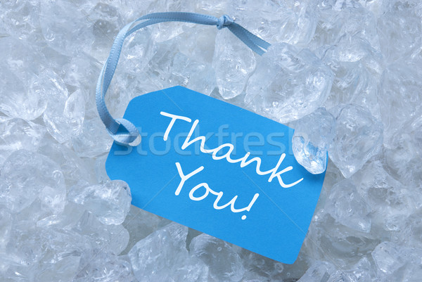 Etichetă gheaţă multumesc albastru panglică Imagine de stoc © Nelosa
