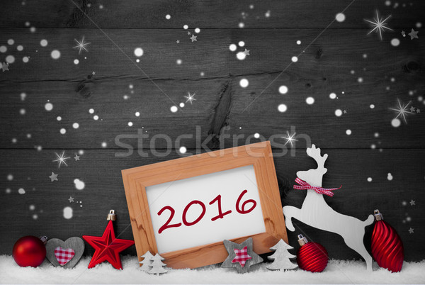 Red Christmas Decoration, 2016, Snow, Gray Background, Snowflake Stock photo © Nelosa