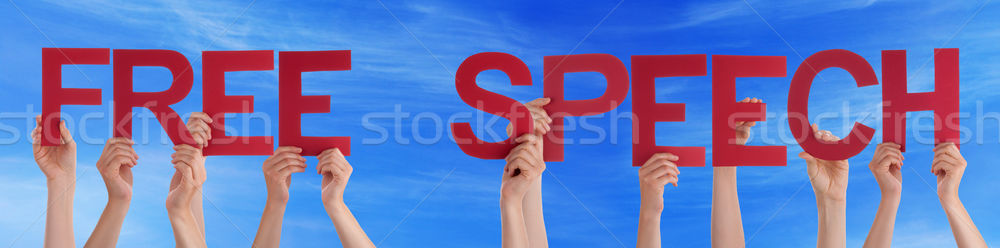 People Hold Red Straight Word Free Speech Blue Sky Stock photo © Nelosa