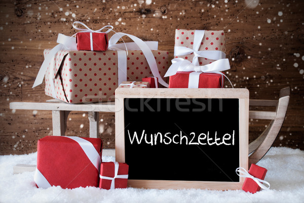 Sleigh With Gifts, Snow, Snowflakes, Wunschzettel Means Wish Lis Stock photo © Nelosa