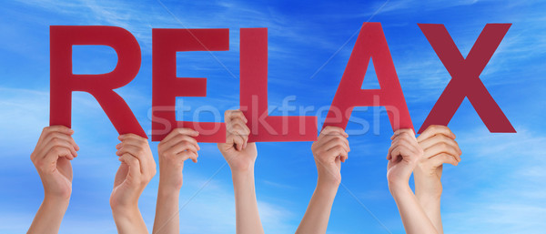 Many People Hands Holding Red Straight Word Relax Blue Sky Stock photo © Nelosa
