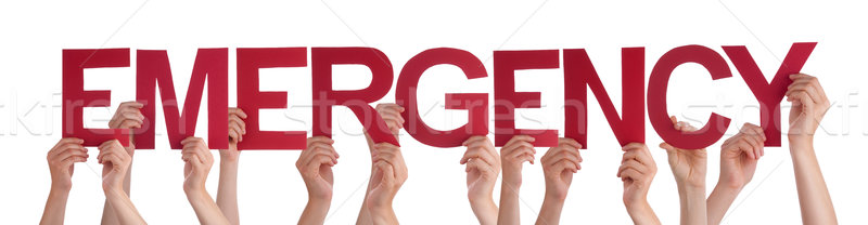 Many People Hands Holding Red Straight Word Emergency Stock photo © Nelosa