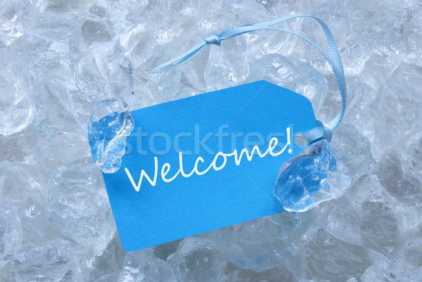Címke jég üdvözlet világoskék kék szalag Stock fotó © Nelosa