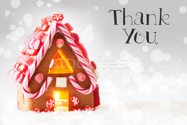 Gingerbread House, Silver Background, Text Thank You Stock photo © Nelosa