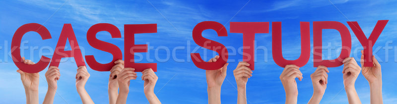 People Hands Holding Red Straight Word Case Study Blue Sky Stock photo © Nelosa
