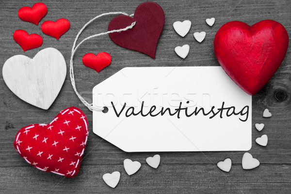 Black And White Label, Red Hearts, Valentinstag Means Valentines Day Stock photo © Nelosa