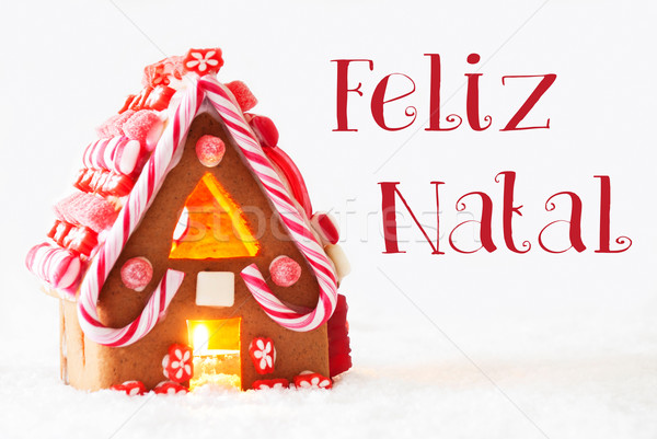 Gingerbread House, White Background, Feliz Natal Means Merry Christmas Stock photo © Nelosa