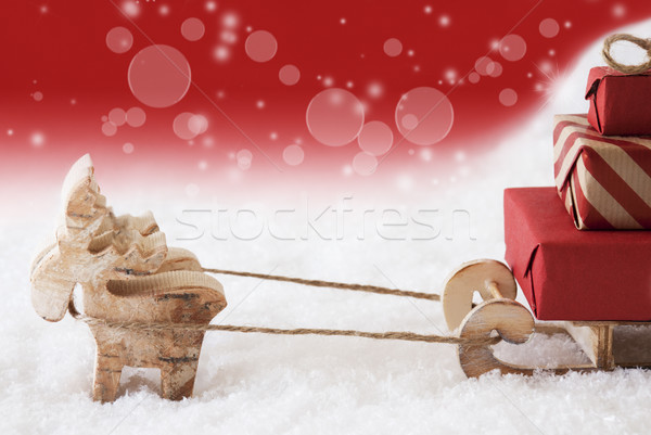 Reindeer With Sled, Red Background, Copy Space Stock photo © Nelosa
