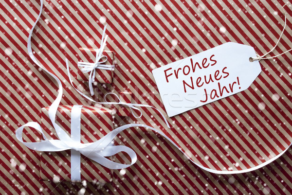 Gifts With Label, Snowflakes, Neues Jahr Means Happy New Year Stock photo © Nelosa