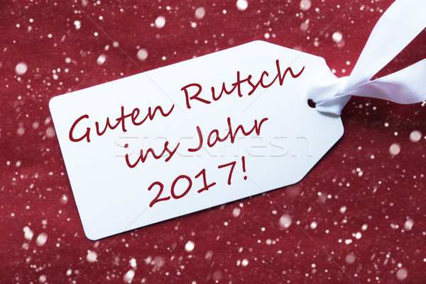 Label On Red Background, Snowflakes, Rutsch 2017 Means New Year Stock photo © Nelosa