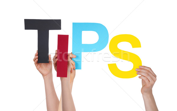 Many People Hands Holding Straight Word Tips  Stock photo © Nelosa