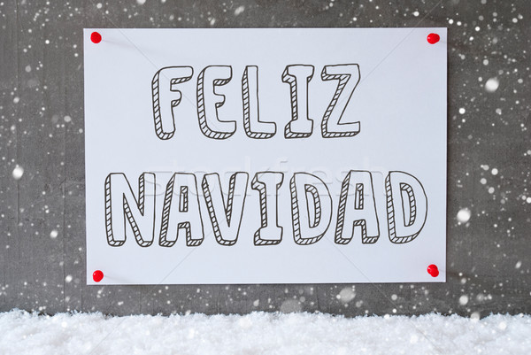 Label On Cement Wall, Snowflakes, Feliz Navidad Means Merry Christmas Stock photo © Nelosa
