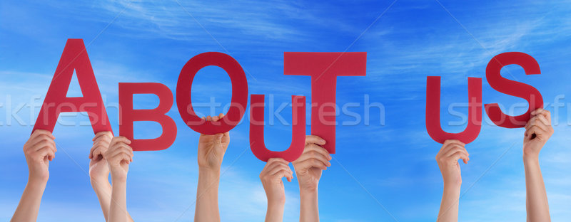 People Hands Holding Red Word About Us Blue Sky Stock photo © Nelosa