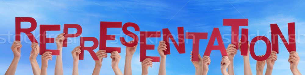 Hands Holding Red Word Representation Blue Sky Stock photo © Nelosa