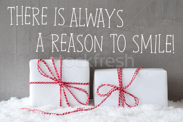 Two Gifts With Snow, Quote Always Reason To Smile Stock photo © Nelosa