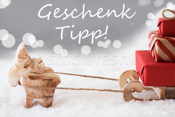 Reindeer With Sled, Silver Background, Geschenk Tipp Means Gift Tip Stock photo © Nelosa