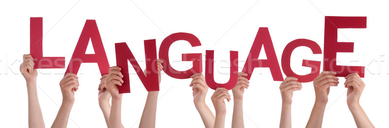 Many People Hands Holding Red Word Language Stock photo © Nelosa