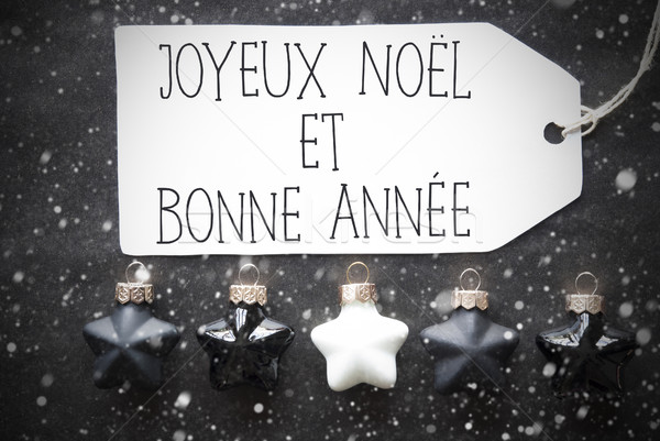 Black Christmas Balls, Snowflakes, Bonne Annee Means Happy New Year Stock photo © Nelosa
