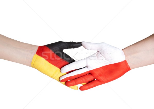 Strângere de mână Germania Polonia mâini călători pavilion Imagine de stoc © Nelosa