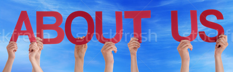 People Hands Holding Red Straight Word About Us Blue Sky Stock photo © Nelosa