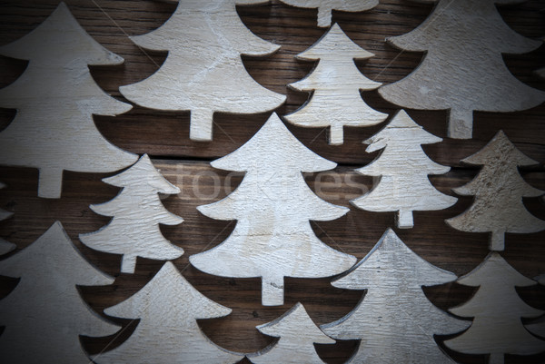 Close Up Of Christmas Trees On Wood With Frame Stock photo © Nelosa