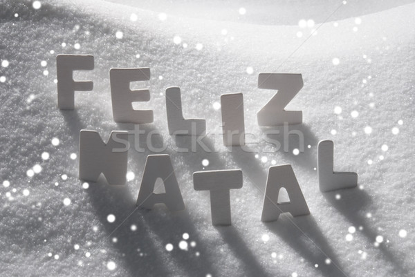 Word Feliz Natal Mean Merry Christmas On Snow, Snowflakes Stock photo © Nelosa