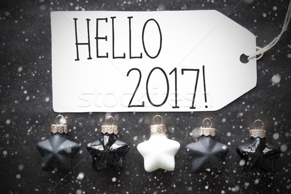 Black Christmas Balls, Snowflakes, Text Hello 2017 Stock photo © Nelosa