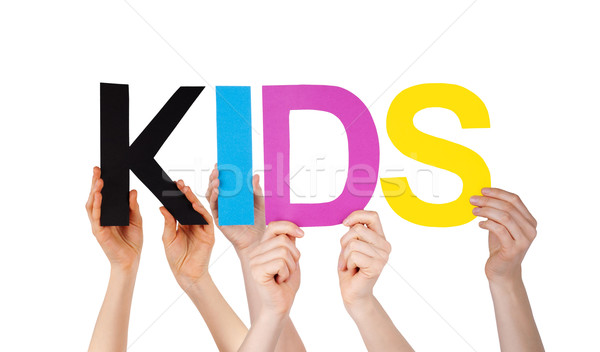 People Hands Holding Colorful Straight Word Kids Stock photo © Nelosa