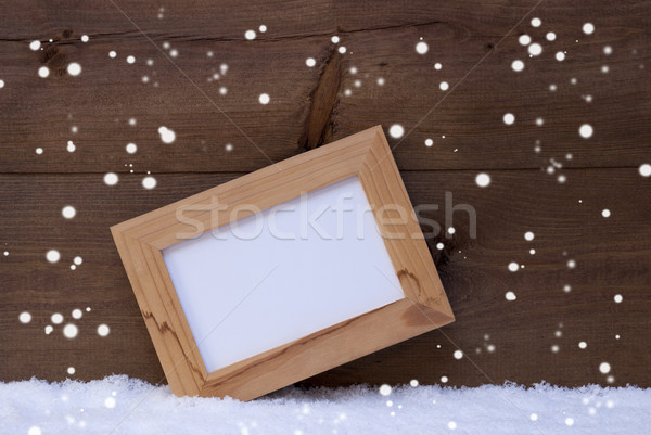 Karácsonyi üdvözlet képkeret copy space hó barna fehér Stock fotó © Nelosa
