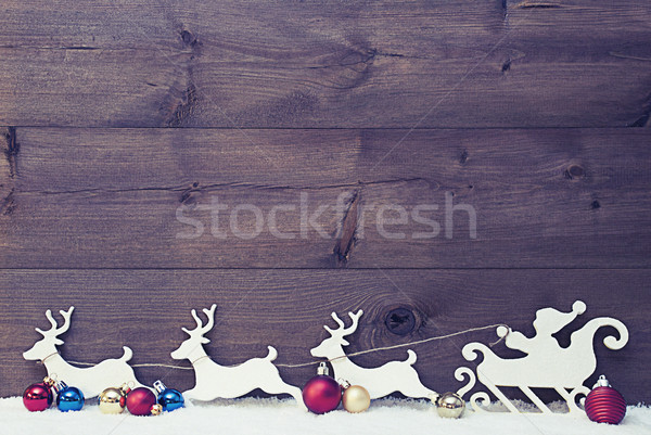 Santa Claus Sled, Reindeers On Snow, Copy Space, Vintage Stock photo © Nelosa
