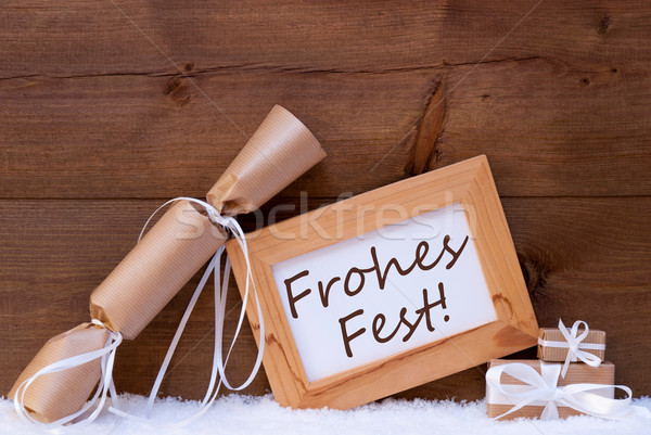 Gift With Text Frohes Fest Mean Merry Christmas, Snow Stock photo © Nelosa