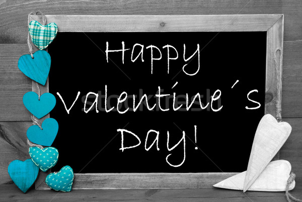 Black And White Blackbord, Turquoise Hearts, Happy Valentines Day Stock photo © Nelosa