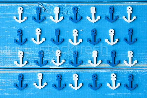 Stock photo: Anchor Texture On Blue Wooden Background