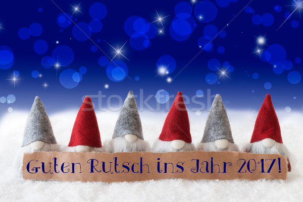 Gnomes, Blue Bokeh, Stars, Guten Rutsch 2017 Means New Year Stock photo © Nelosa