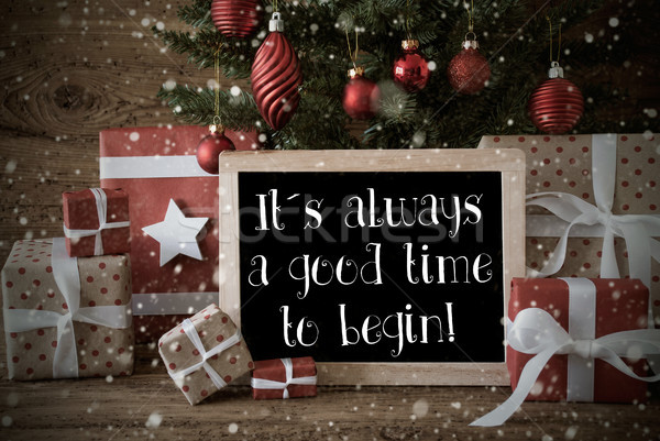 Nostalgic Christmas Tree, Quote Always Time Begin, Snowflakes Stock photo © Nelosa