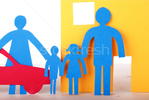 Foto stock: Papel · casa · de · la · familia · azul · coche · primer · plano · aislado