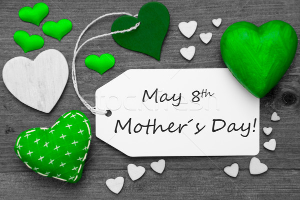 Black And White Label With Green Hearts, Mothers Day Stock photo © Nelosa