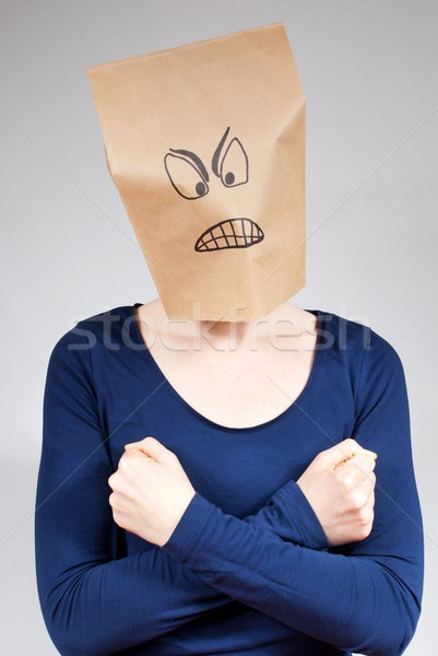 Boos naar persoon triest masker zak Stockfoto © Nelosa