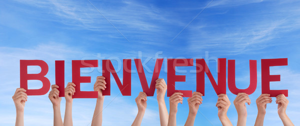 Stock photo: Hands Holding Bienvenue in the Sky