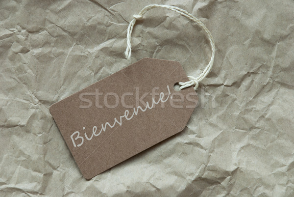 Beige label frans welkom papier een Stockfoto © Nelosa