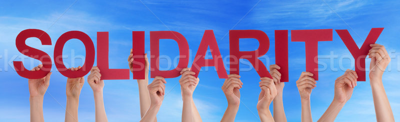 Many People Hands Holding Red Straight Word Solidarity Blue Sky Stock photo © Nelosa