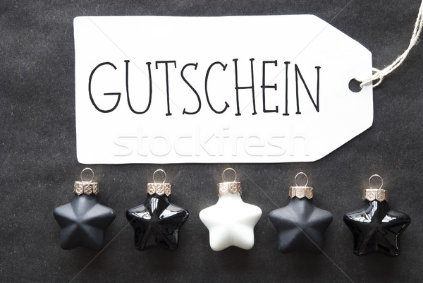 Black Christmas Tree Balls, Gutschein Means Voucher Stock photo © Nelosa