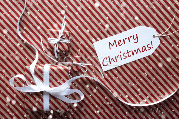 Gifts With Label, Snowflakes, Text Merry Christmas Stock photo © Nelosa