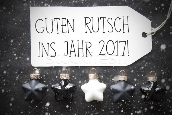 Black Christmas Balls, Snowflakes, Guten Rutsch 2017 Means New Year Stock photo © Nelosa