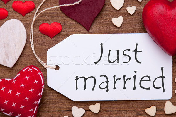 Label, Red Hearts, Flat Lay, Text Just Married Stock photo © Nelosa