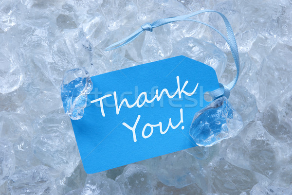 Albastru etichetă gheaţă multumesc panglică Imagine de stoc © Nelosa