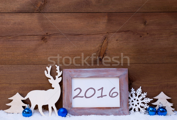 Christmas Card With Blue Decoration, 2016, Snow Stock photo © Nelosa