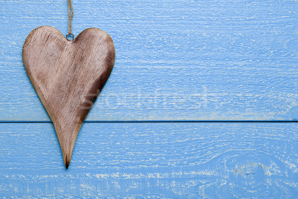 One Heart With Copy Space, Blue Wooden Background Stock photo © Nelosa